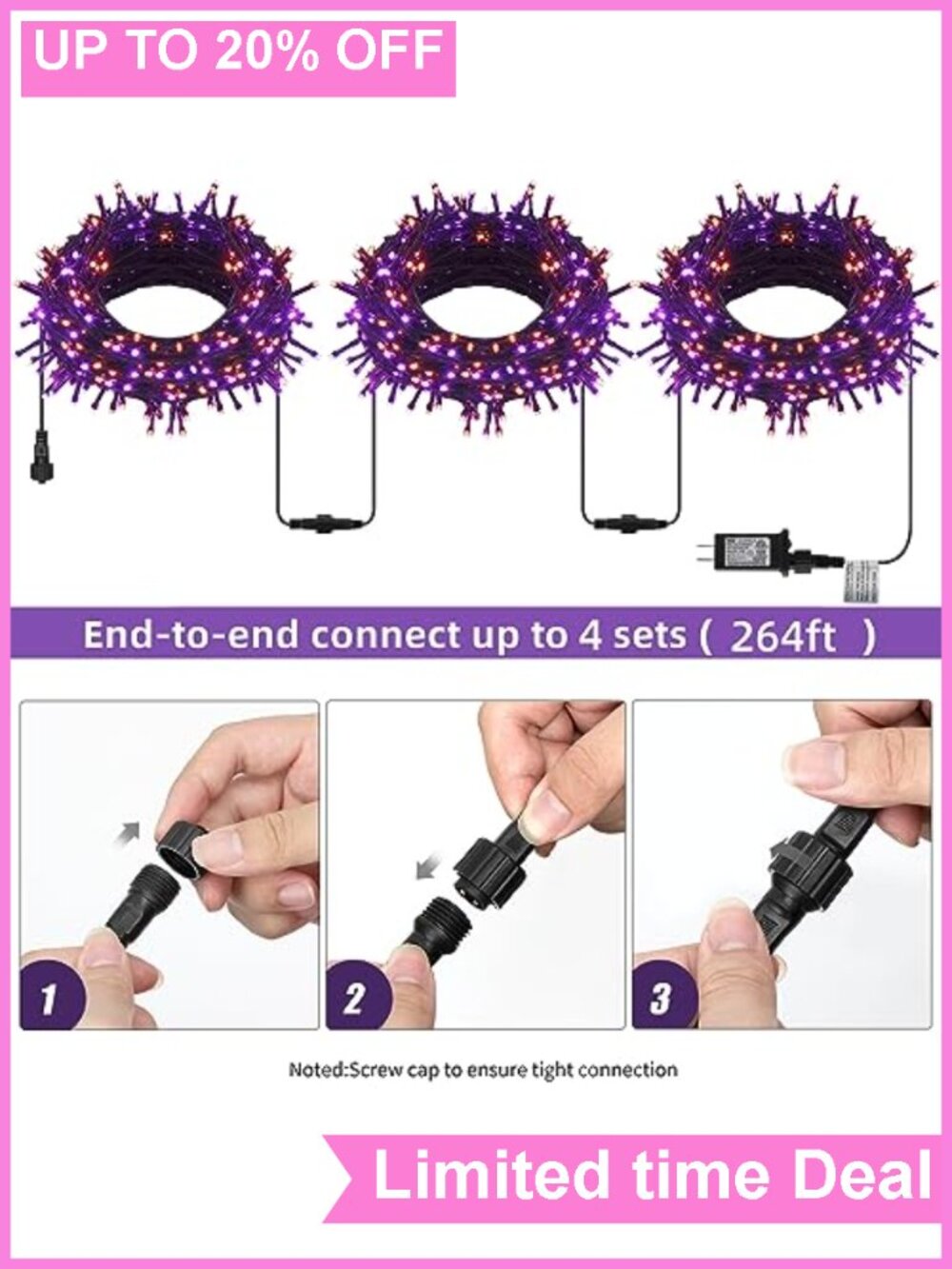 66FT 200 LED String Lights 8 Modes Waterproof Plug In Timer Connectable - Picture 5 of 5